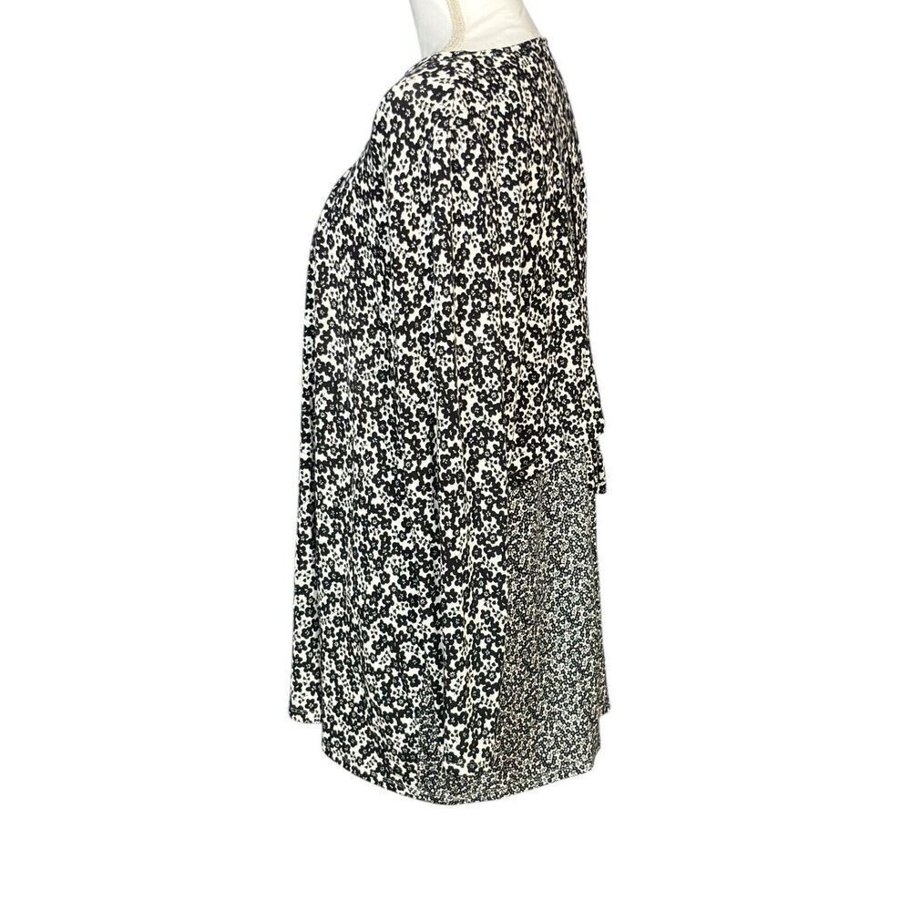 J Jill Top Wearever Size Large Black Floral Tie Back Long Sleeve Stretch Boxy - Picture 4 of 12